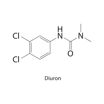 Diuron skeletal structure. pesticide compound schematic illustration. Simple diagram, chemical formula.