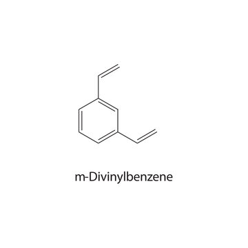 m-Divinylbenzene skeletal structure. alkene compound schematic illustration. Simple diagram, chemical formula.
