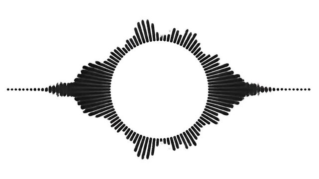 Abstract Circular Sound Waveform Visualization Black and White.