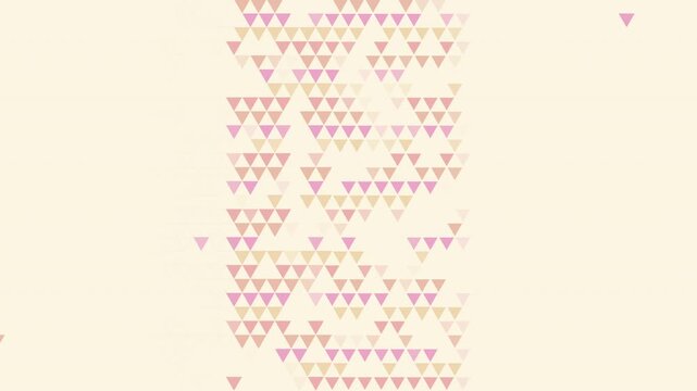 Pastel pink and beige triangles on a light cream background with subtle geometric outlines and copy space. Loop animation. Soft pink and beige triangle pattern.