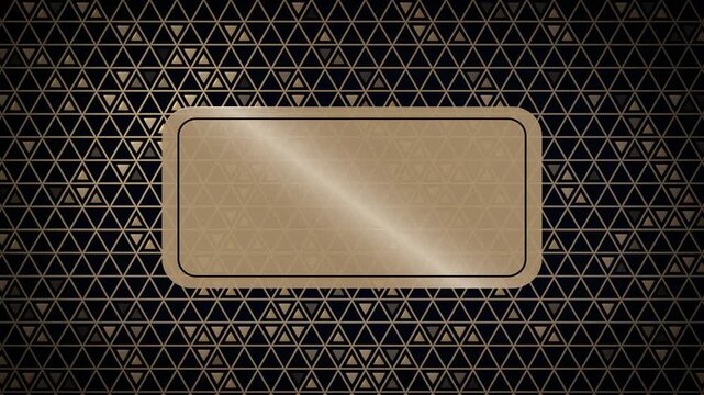Dark background with gold triangle outlines and a central translucent rounded rectangle frame for text or logo placement. Loop animation.