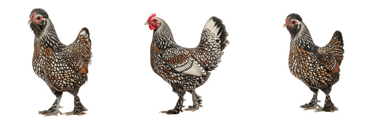 Fototapeta premium Belgian d'Uccle Chicken Standing Feathered Legs - Gallus gallus domesticus - Barbu d'Uccle - Ucceler Bartzwerg - SEO Optimized Belgian Ornamental Poultry Farming Livestock Photography Image for Pet