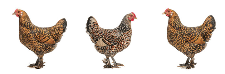 Mille Fleur d'Uccle Chicken Standing Spotted Plumage - Gallus gallus domesticus - Barbu d'Uccle Mille Fleurs - SEO Optimized Colorful Ornamental Poultry Farming Livestock Photography Image for Farm © Homelander