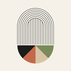 Abstract geometric arch with line pattern, minimal modern design, mid century boho style, clean line art with earthy palette, ideal for backgrounds, branding and posters © Kristina