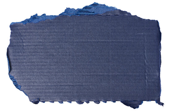 A torn piece of blue ripped cardboard on an isolated background