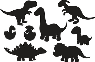 Set of dinosaur silhouettes in a simple black and white vector illustration collection © Masuara
