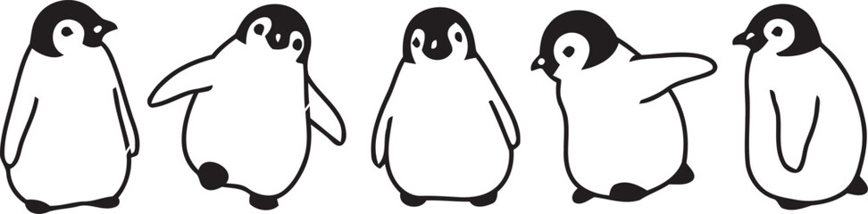 Cute cartoon penguin couple in love on a black and white abstract hand-drawn background © Masuara