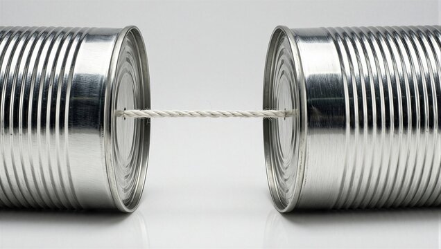 Tin cans connected with string representing a simple communication and remote link concept