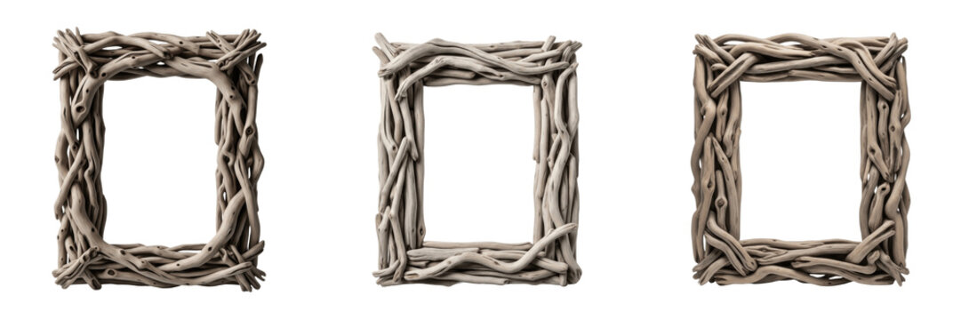 Natural Driftwood Frame - Cadre en bois flott&eacute; naturel - Nat&uuml;rlicher Treibholzrahmen - Marco de madera flotante natural - Beach House Coastal Style Interior Decor Border Mockup
