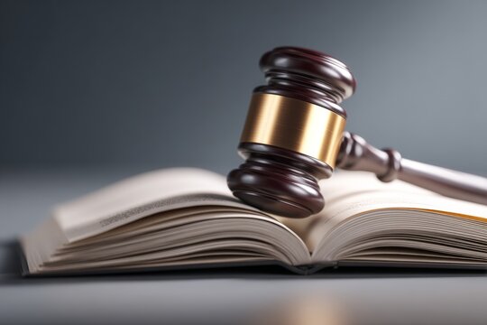 Gavel rests on open book.