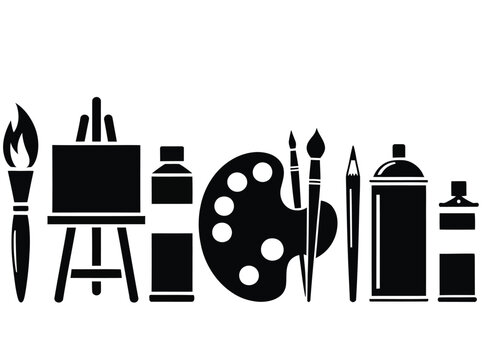 Painter Tools Silhouette on White Background