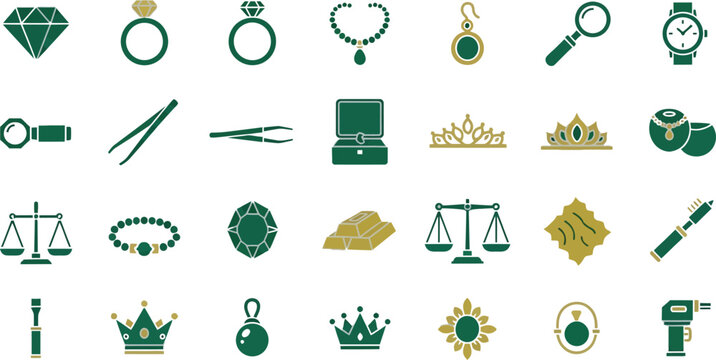 Collection of diverse icons representing luxury, technology, and royalty Vector
