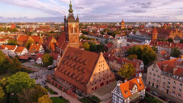 Beautiful architecture of the Old Town in Gdansk at sunset. Poland