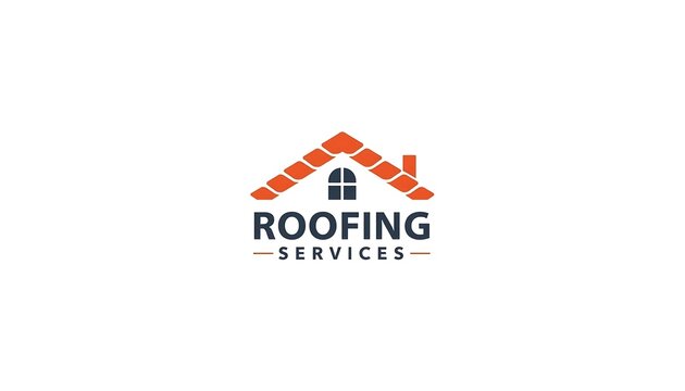 A simple yet effective logo displays a stylized house with an orange tiled roof and a window, accompanied by the text "ROOFING SERVICES."