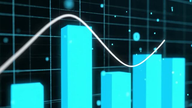 Abstract digital bar chart with rising trend line and data points