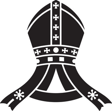 Papal tiara. Religious Catholic symbol. Black and white negative silhouette. black art icon drawing vector