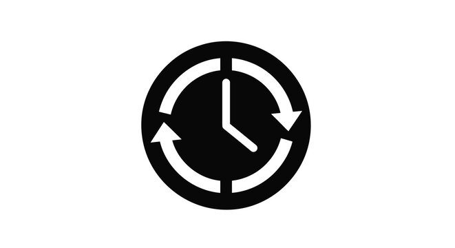 Circular icon depicting a clock with rotating arrows symbolizing time