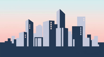 Obraz premium City skyline at sunset with modern buildings.
