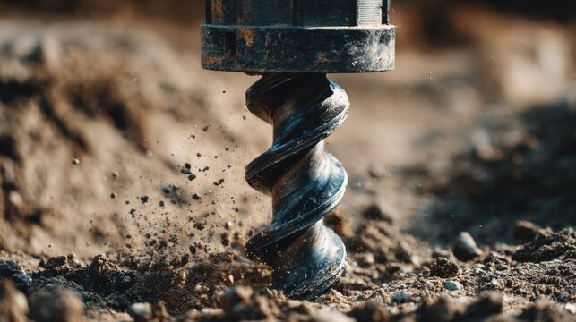 Industrial auger drill bit boring into earth