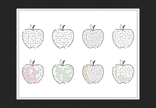 Maze with solution, educational labyrinth, puzzle with answers, fun for kids and adults