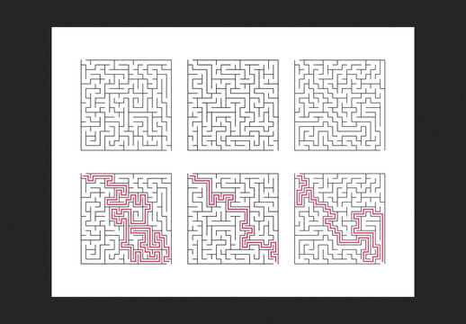 Maze with solution, educational labyrinth, puzzle with answers, fun for kids and adults