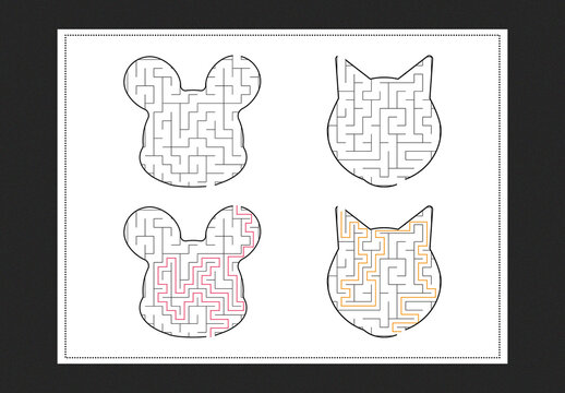 Maze with solution, educational labyrinth, puzzle with answers, fun for kids and adults