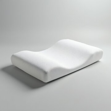 White orthopedic pillow provides neck and head support. Ergonomic contour cradles head, aligns spine. Soft breathable fabric ensures comfort. Ideal for sleep.