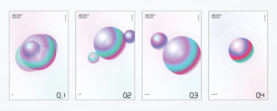 Abstract turquoise gradient sphere poster set translucent futuristic background vector template for modern wall art print cover and social media design