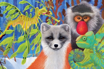 Fototapeta premium Animals in a Colorful Underwater Scene With Plants and Coral