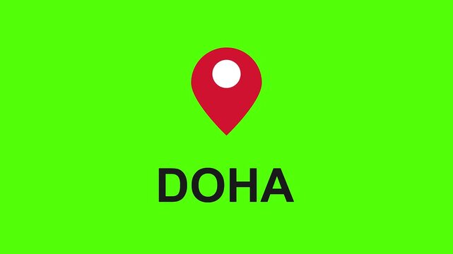 Doha Destination Icon: A vibrant, eye-catching icon featuring a location pin, indicating the city of Doha against a vivid green backdrop.