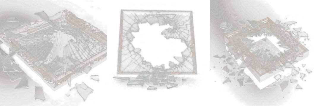Chipped Edge Glass Frame Isolated on Black Background - Bord &eacute;caill&eacute; cadre en verre - Abgesplitterte Kante Glasrahmen - Borde astillado marco de vidrio - Corner Fragment Loss - Graphic Resource