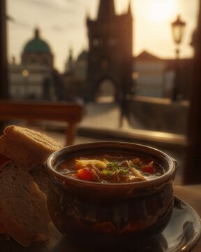 Traditional Polish soup in Gdansk at sunset