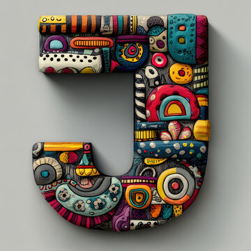 Colorful letter J with playful designs and details