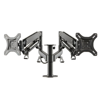 dual monitor desk mount with adjustable arms isolated on white background