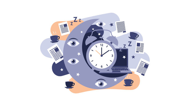 Fatigue, sleep deprivation, time management, business productivity icons, vector set