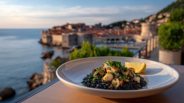 Black squid ink risotto with cuttlefish by Dubrovnik