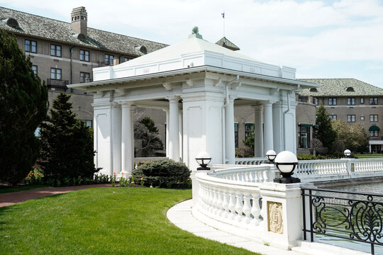 Part of the gardens at Hotel Hershey in Hershey, Pennsylvania. Back side of the hotel.