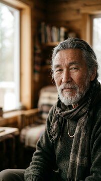 Senior Yakut man wearing scarf portrait