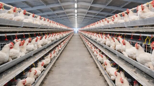 Farm meat agriculture bird animal chicken food, hen chicken in poultry farm eating food.

