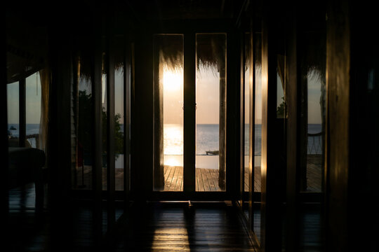 sunset in the window on the island of Ko Tao in Thailand.
