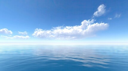 Fototapeta premium Expansive ocean horizon meets a bright blue sky dotted with white clouds