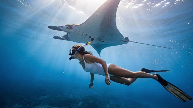Underwater scene capturing awe and tranquility among marine life