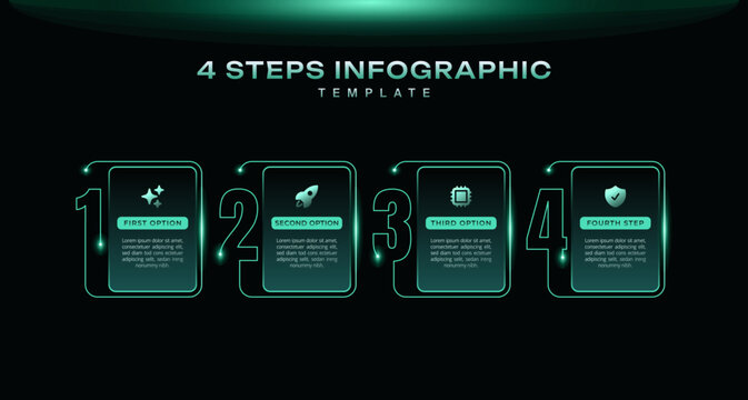 Timeline black infographic template with step journey and numbered layout. Modern business presentation graph with icons, clean vector design for workflow, data visualization, process illustration.