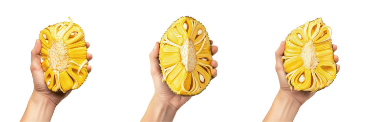 Hand holding ripe jackfruit - Artocarpus heterophyllus (Yaca / Jacquier) - Fresh Organic Tropical Fruit - Healthy Vegan Snack - Natural Sweetness - High Quality Stock Photo Image - Premium Fruit Photo © Major