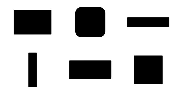 Set of various black geometric shapes including rectangles and a rounded square