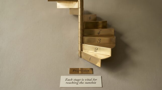 Brass spiral stairs next to muted beige backdrop s1 2