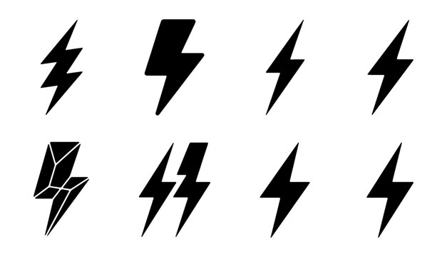 Set of lightning bolt icons, vector illustration of thunderbolt symbols