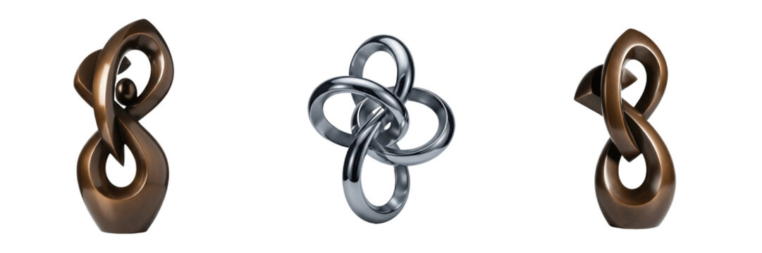 Modern Abstract Metallic Knot Sculpture - Contemporary Art Ornament for Interior Design, Office Desks, and Luxury Home Decor - Isolated Silver Art PNG