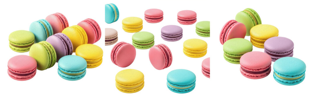 Assorted Pastel Macaron Cookies Set - Gourmet French Confectionery for Bakery Menus, Tea Time, and Sweet Treat Marketing - Isolated Macaroon PNG