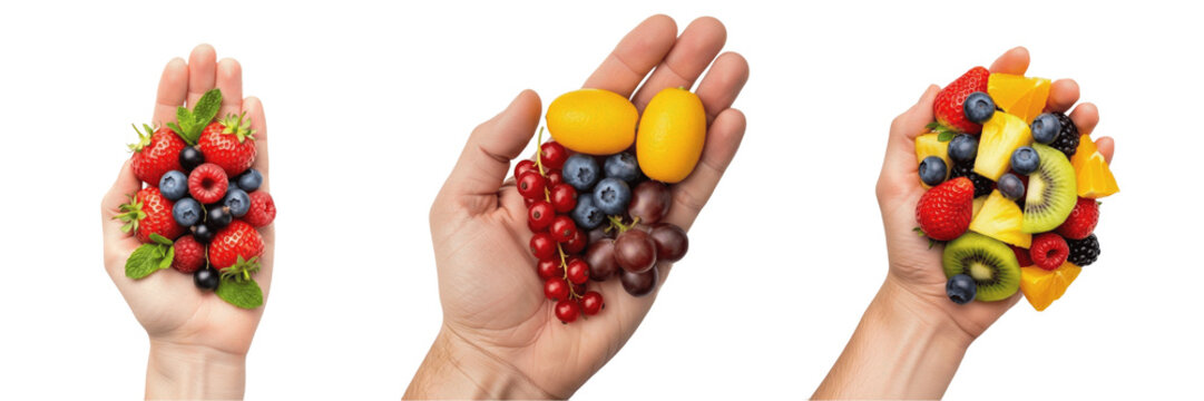 Hand holding small fruits collection - Fructus (Fruta / Fruit) - Fresh Organic Tropical Fruit - Healthy Vegan Snack - Natural Sweetness - High Quality Stock Photo Image - Premium Fruit Photography - H